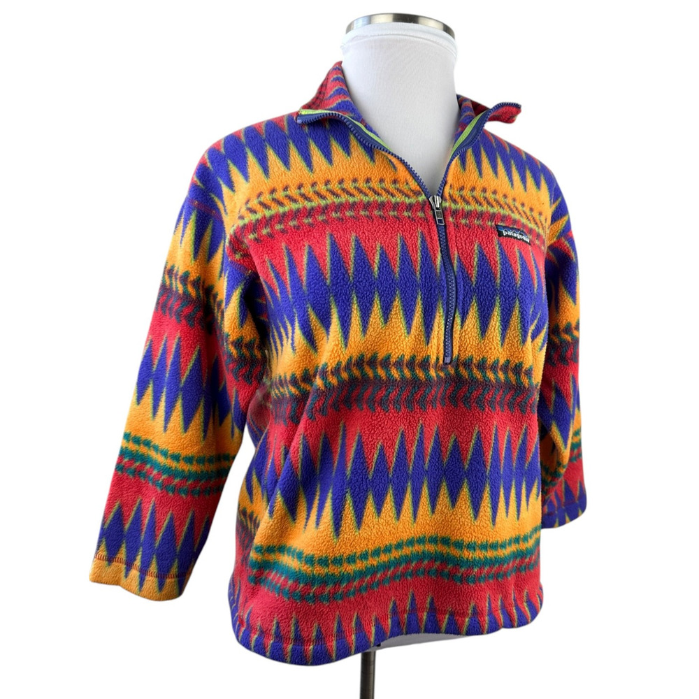 VTG Patagonia Minnehaha Laughing Waters Flame Snap Fleece Kid 12 Small Adult - Picture 3 of 16
